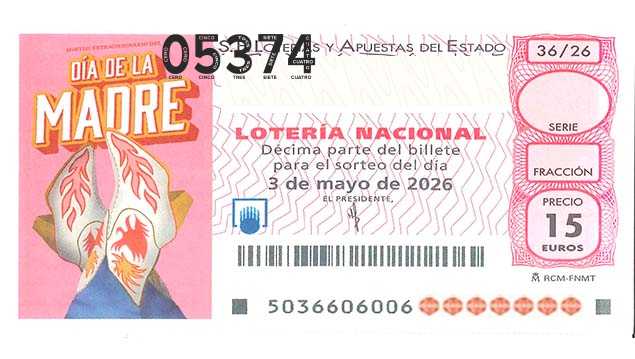 Décimo 05374 del sorteo 36-03/05/2026 Sábado