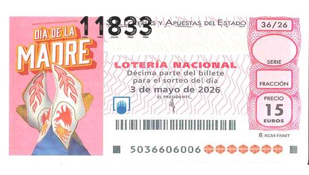 Décimo 11833 del sorteo 36-03/05/2026 Sábado