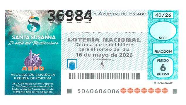 Décimo 36984 del sorteo 40-16/05/2026 Sábado