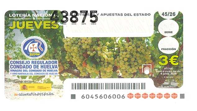 Décimo 43875 del sorteo 45-04/06/2026 Jueves