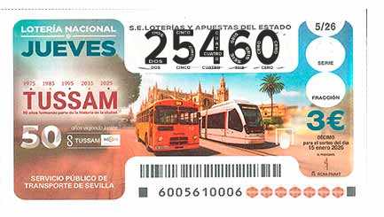 Décimo 25460 del sorteo 5-15/01/2026 Jueves