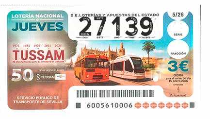 Décimo 27139 del sorteo 5-15/01/2026 Jueves