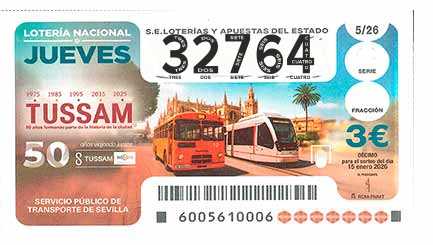 Décimo 32764 del sorteo 5-15/01/2026 Jueves