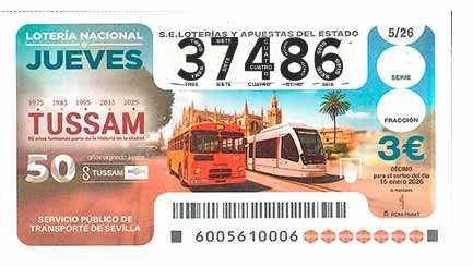 Décimo 37486 del sorteo 5-15/01/2026 Jueves