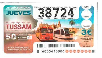 Décimo 38724 del sorteo 5-15/01/2026 Jueves