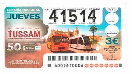 Décimo 41514 del sorteo 5-15/01/2026 Jueves