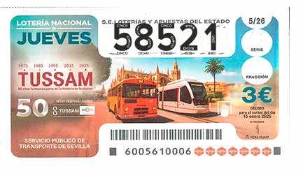 Décimo 58521 del sorteo 5-15/01/2026 Jueves