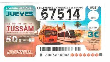 Décimo 67514 del sorteo 5-15/01/2026 Jueves