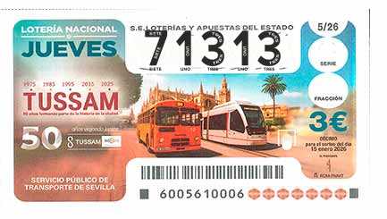 Décimo 71313 del sorteo 5-15/01/2026 Jueves