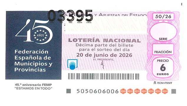 Décimo 03395 del sorteo 50-20/06/2026 Sábado