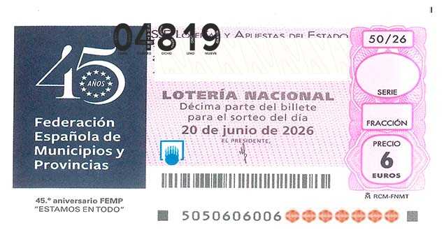 Décimo 04819 del sorteo 50-20/06/2026 Sábado