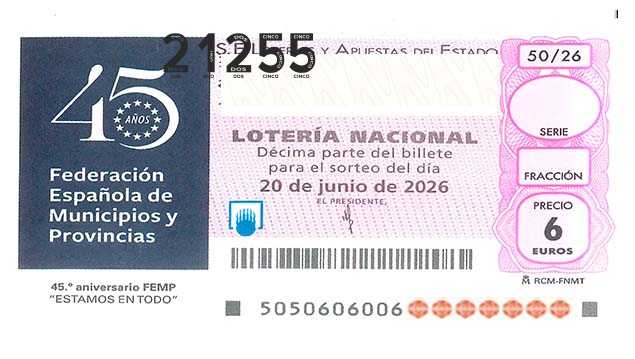 Décimo 21255 del sorteo 50-20/06/2026 Sábado