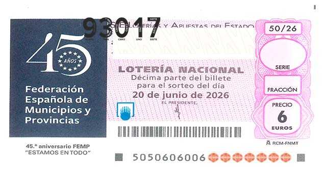 Décimo 93017 del sorteo 50-20/06/2026 Sábado