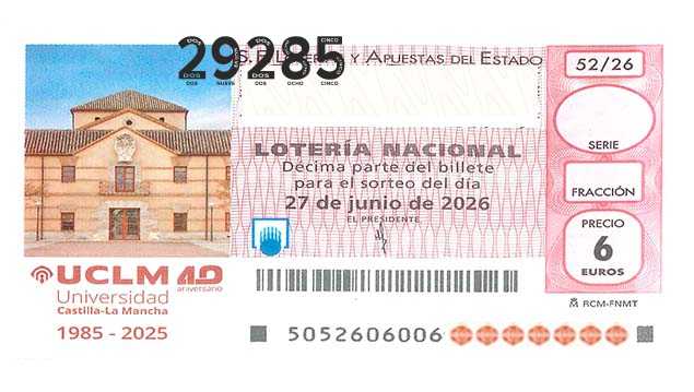 Décimo 29285 del sorteo 52-27/06/2026 Sábado
