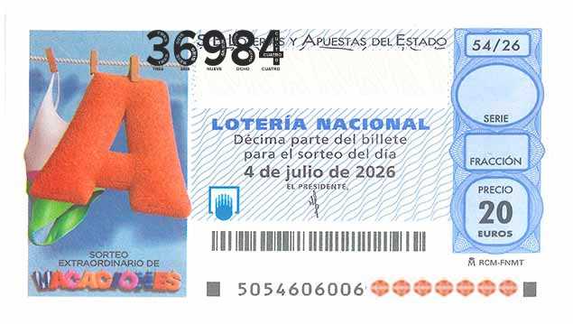 Décimo 36984 del sorteo 54-04/07/2026 Sábado