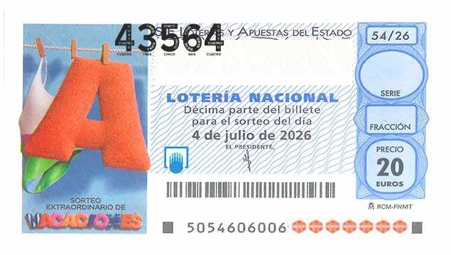 Décimo 43564 del sorteo 54-04/07/2026 Sábado