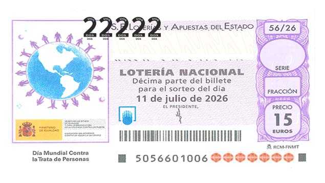 Décimo 22222 del sorteo 56-11/07/2026 Sábado