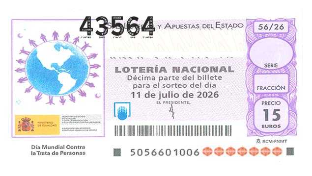 Décimo 43564 del sorteo 56-11/07/2026 Sábado