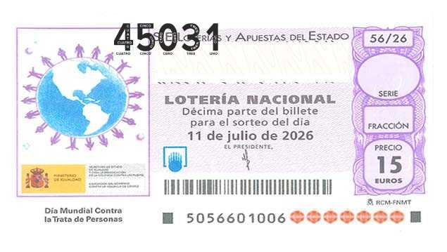 Décimo 45031 del sorteo 56-11/07/2026 Sábado