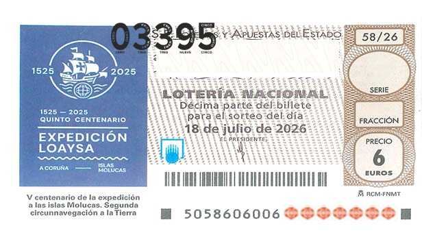 Décimo 03395 del sorteo 58-18/07/2026 Sábado