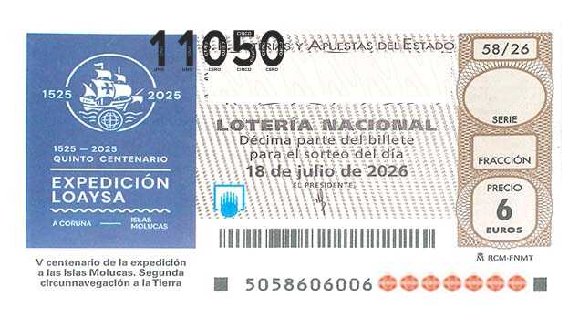 Décimo 11050 del sorteo 58-18/07/2026 Sábado