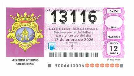 Décimo 13116 del sorteo 6-17/01/2026 Sábado