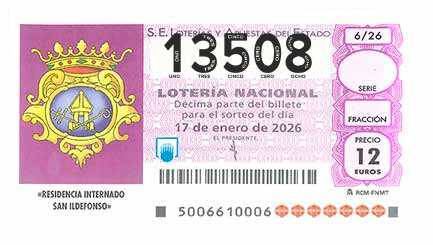 Décimo 13508 del sorteo 6-17/01/2026 Sábado