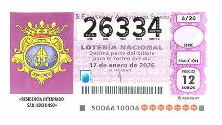 Décimo 26334 del sorteo 6-17/01/2026 Sábado