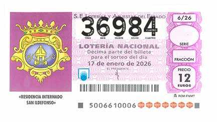 Décimo 36984 del sorteo 6-17/01/2026 Sábado