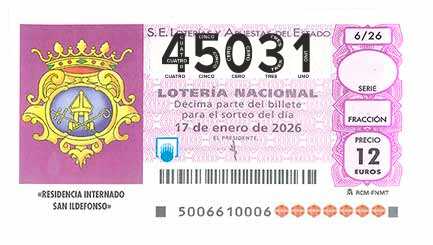 Décimo 45031 del sorteo 6-17/01/2026 Sábado