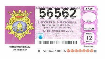 Décimo 56562 del sorteo 6-17/01/2026 Sábado