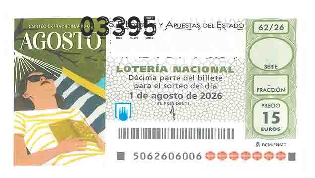Décimo 03395 del sorteo 62-01/08/2026 Sábado