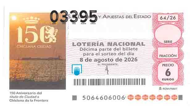Décimo 03395 del sorteo 64-08/08/2026 Sábado