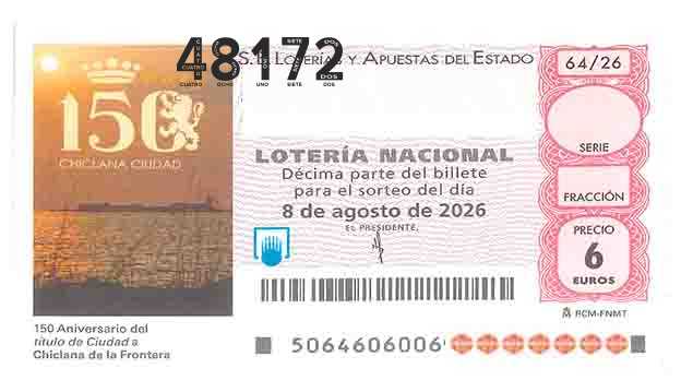 Décimo 48172 del sorteo 64-08/08/2026 Sábado
