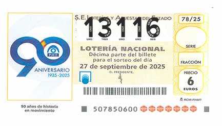 Décimo 13116 del sorteo 78-27/09/2025 Sábado