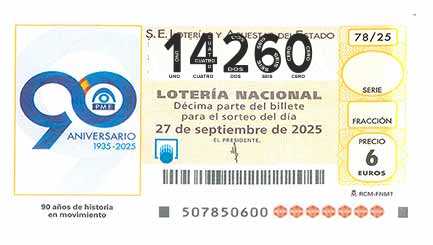 Décimo 14260 del sorteo 78-27/09/2025 Sábado