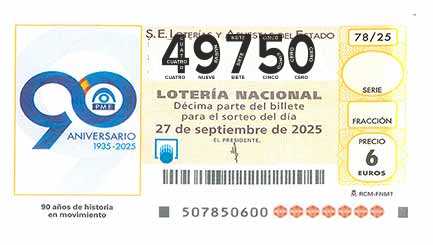 Décimo 49750 del sorteo 78-27/09/2025 Sábado