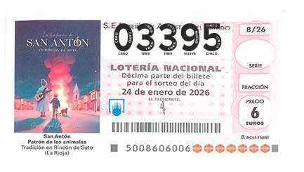 Décimo 03395 del sorteo 8-24/01/2026 Sábado