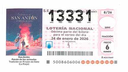 Décimo 13331 del sorteo 8-24/01/2026 Sábado