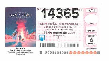 Décimo 14365 del sorteo 8-24/01/2026 Sábado