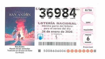 Décimo 36984 del sorteo 8-24/01/2026 Sábado