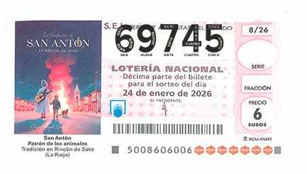 Décimo 69745 del sorteo 8-24/01/2026 Sábado