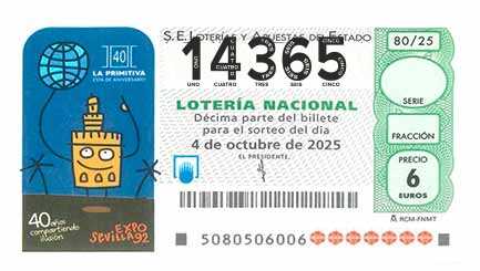 Décimo 14365 del sorteo 80-04/10/2025 Sábado