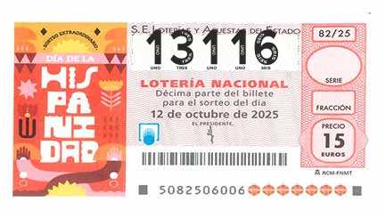 Décimo 13116 del sorteo 82-12/10/2025 Sábado