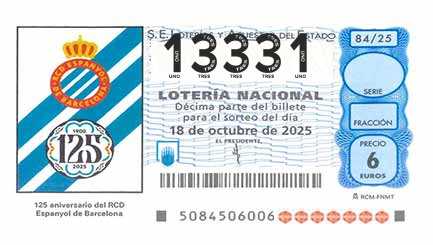 Décimo 13331 del sorteo 84-18/10/2025 Sábado