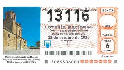 Décimo 13116 del sorteo 86-25/10/2025 Sábado