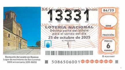 Décimo 13331 del sorteo 86-25/10/2025 Sábado