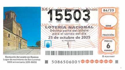 Décimo 15503 del sorteo 86-25/10/2025 Sábado