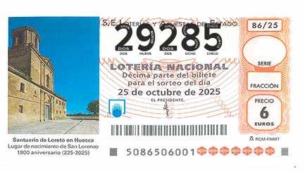 Décimo 29285 del sorteo 86-25/10/2025 Sábado
