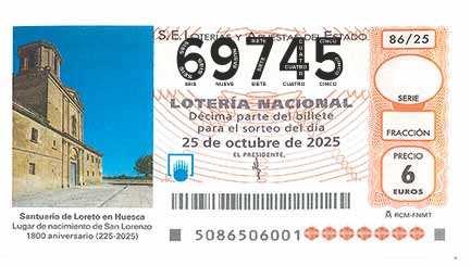 Décimo 69745 del sorteo 86-25/10/2025 Sábado